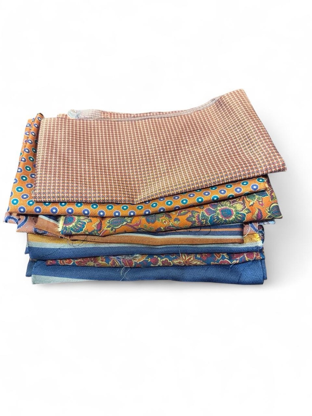 Bundle of 8 light sherbet orange 100% Italian silk fabric remnants